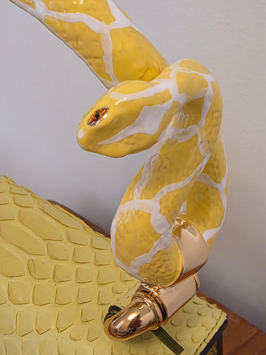 Biagini Art Bag La Perla Giallo Limoncello Python with Albino Burmese Python Snake