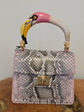 Biagini Art Bag Pink Gray Python with Pink Flamingo