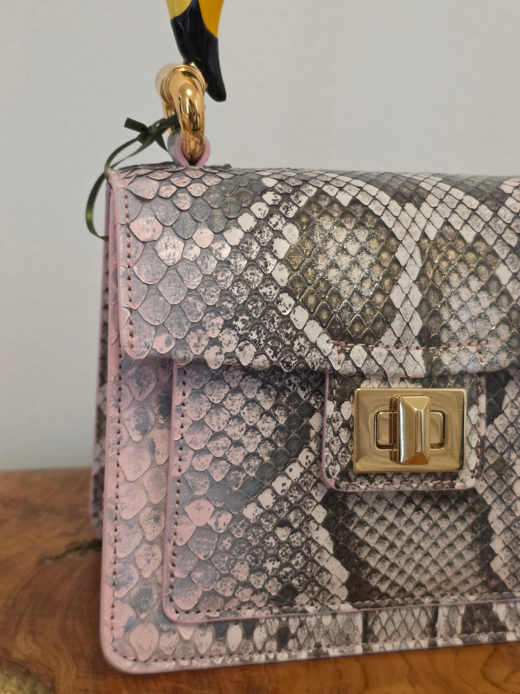 Biagini Art Bag Pink Gray Python with Pink Flamingo