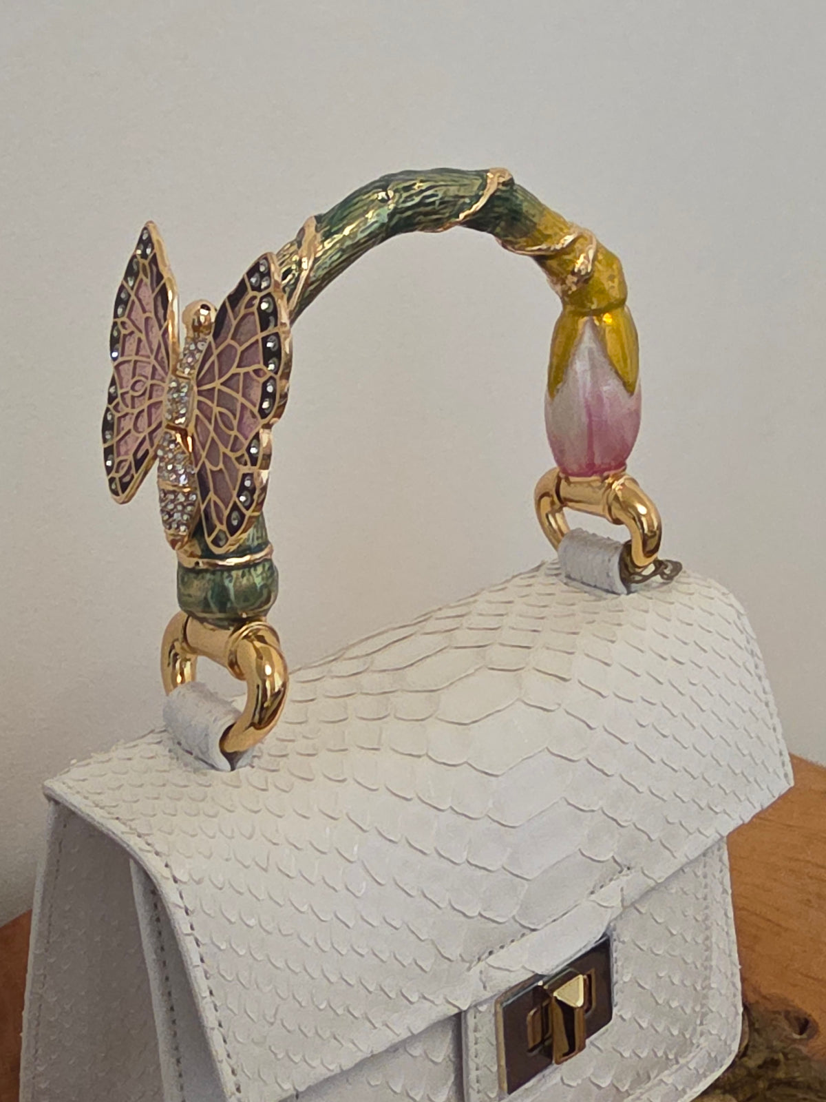 Biagini Art Bag White Python with Pink Butterfly