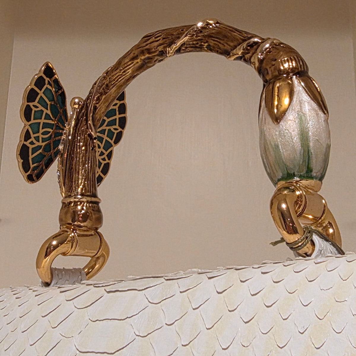 Biagini Art Bag White Python with Green Butterfly
