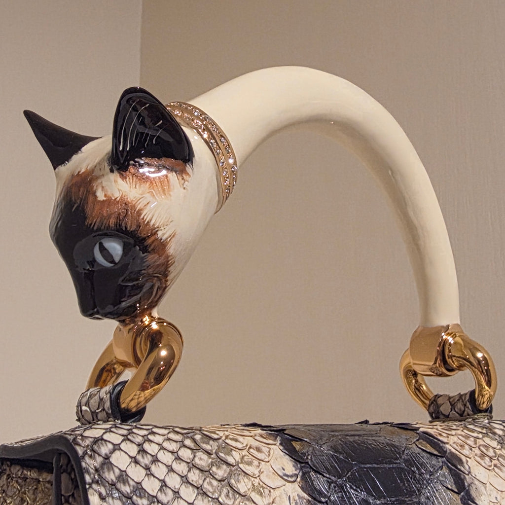 Biagini Art Bag Silver Gold Python White Calico Cat Chagall