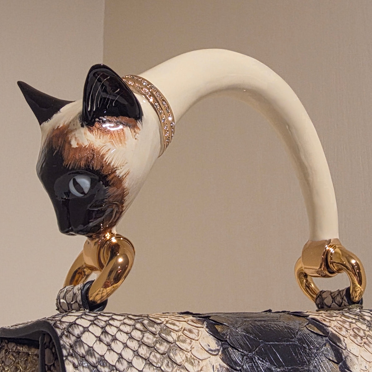 Biagini Art Bag Silver Gold Python White Calico Cat Chagall