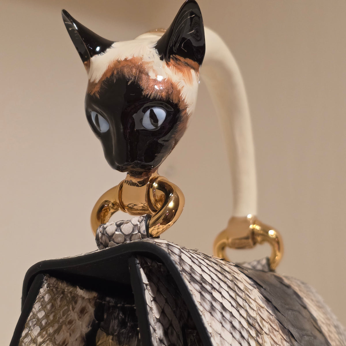 Biagini Art Bag Silver Gold Python White Calico Cat Chagall