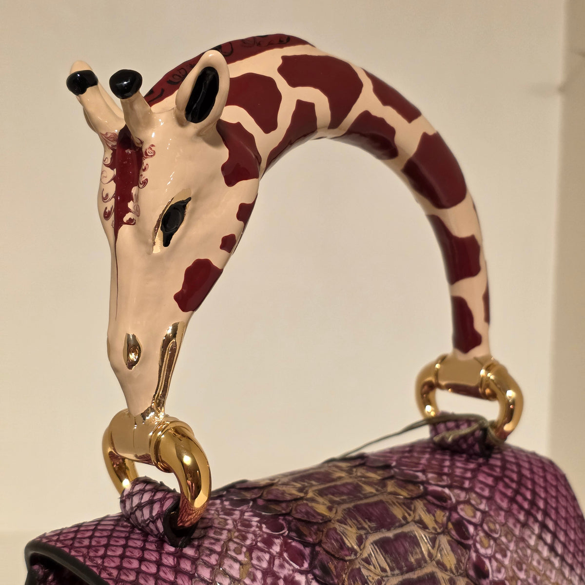 Biagini Art Bag Metalic Plum- Amethyst Gold Python with Giraffe
