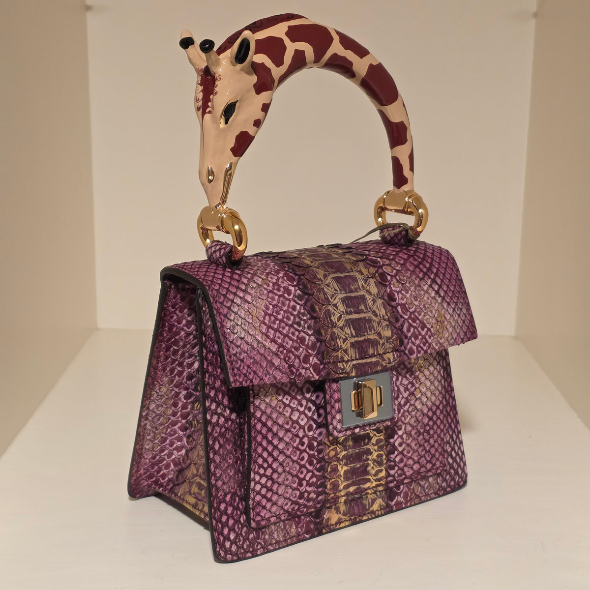 Biagini Art Bag Metalic Plum- Amethyst Gold Python with Giraffe