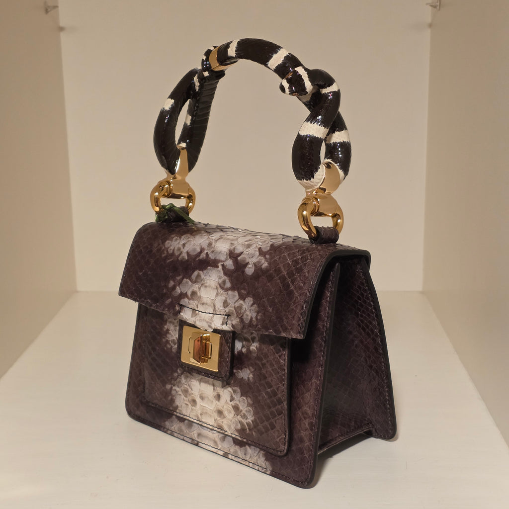 Biagini Art Bag La Perla Ombré Espresso Tortora Python with Snake