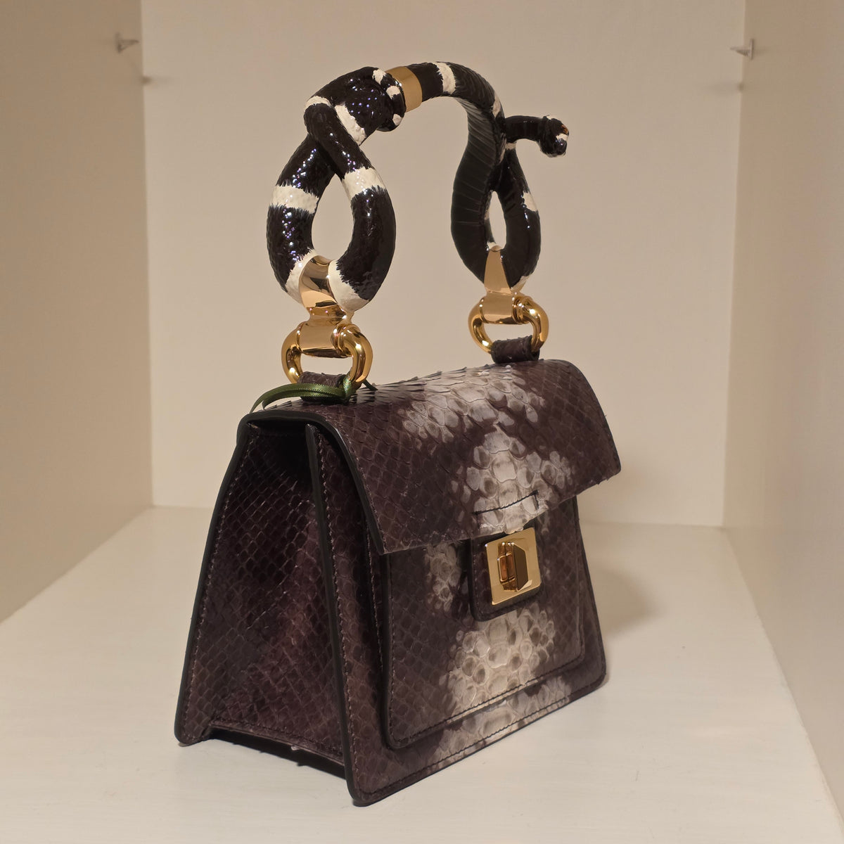 Biagini Art Bag La Perla Ombré Espresso Tortora Python with Snake